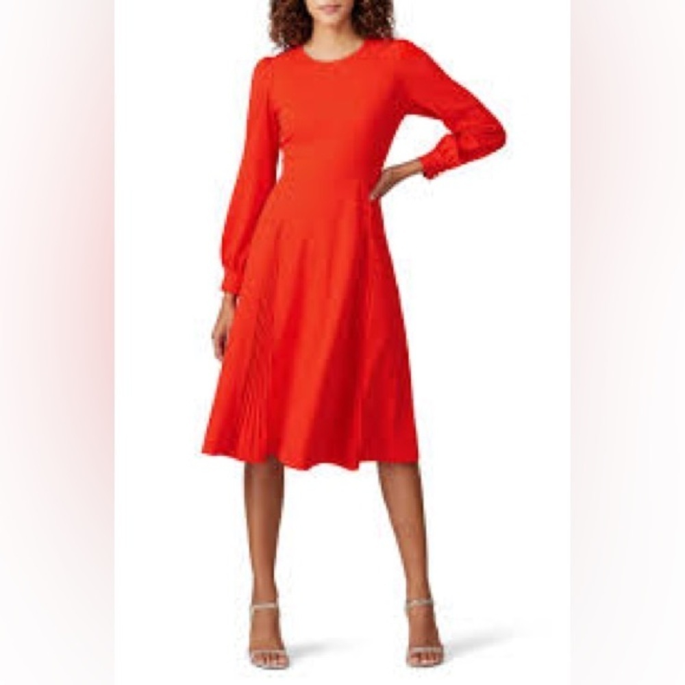 Tory Burch XS Knit Crepe Midi Dress Red Fit & Flare Hourglass Long Sleeves